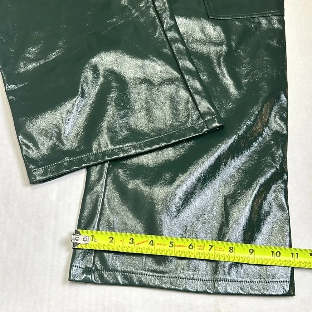 AFRM Wynn Wide Leg Pants Faux Leather Womens Size 25 High Waist Dark Green